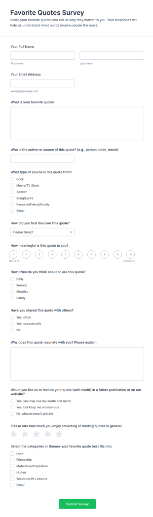 Favorite Quotes Survey Form Template