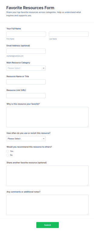 Favorite Resources Form Template