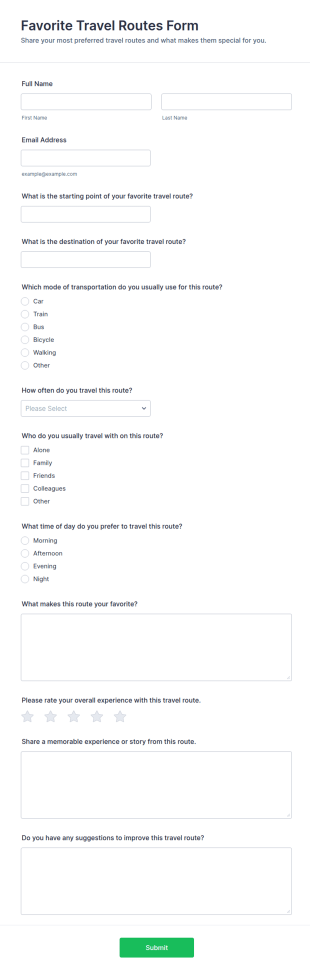 Favorite Travel Routes Form Template