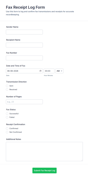Fax Receipt Log Form Template