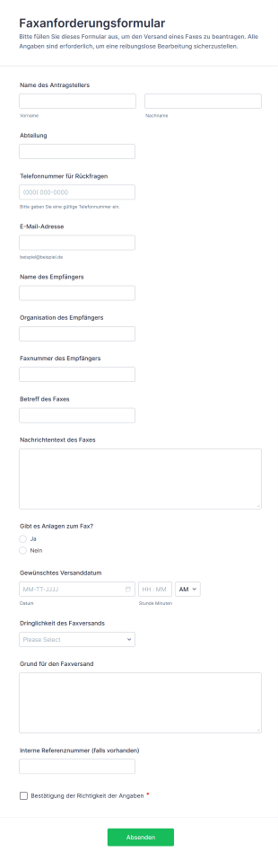 Faxanforderungsformular