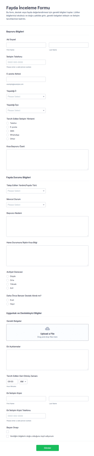 Yan Hak İnceleme Form Şablonu