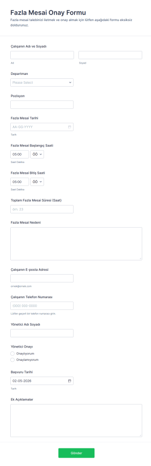 Fazla Mesai Onay Form Şablonu