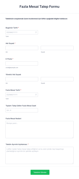 Fazla Mesai Talep Form Template