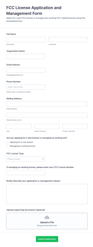 FCC License Application And Management Form Template
