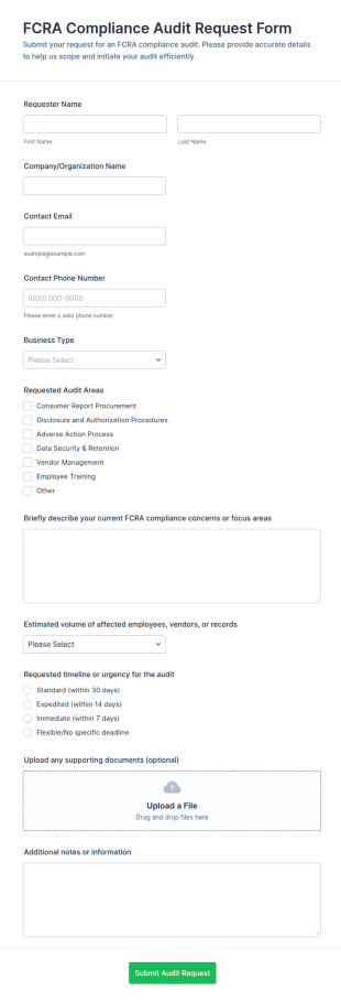 FCRA Compliance Audit Request Form Template