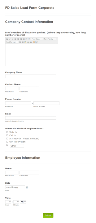 FD Sales Lead Form Corporate