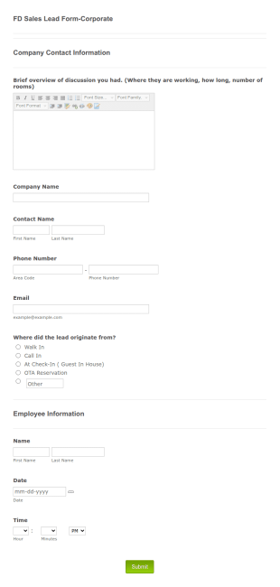 FD Sales Lead Form Corporate