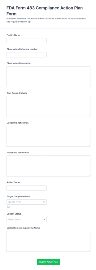 FDA Compliance Action Plan Form Template
