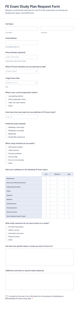 FE Exam Study Plan Request Form Template