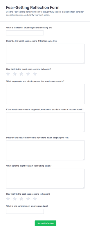 Fear Setting Reflection Form Template