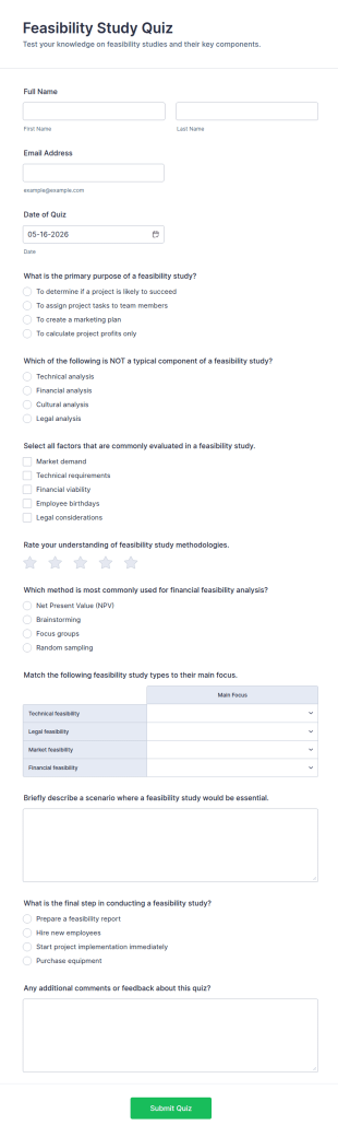 Feasibility Study Quiz Form Template