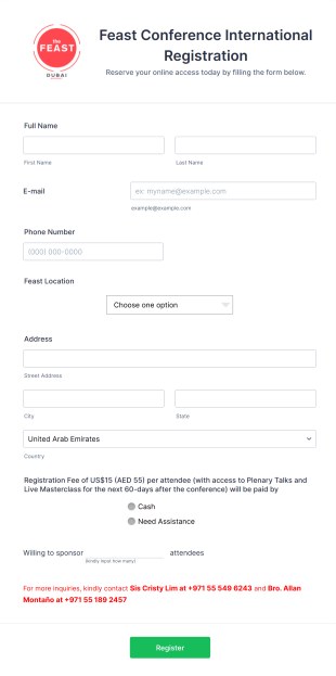 Feast Conference International Registration Form Template