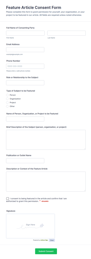 Feature Article Consent Form Template