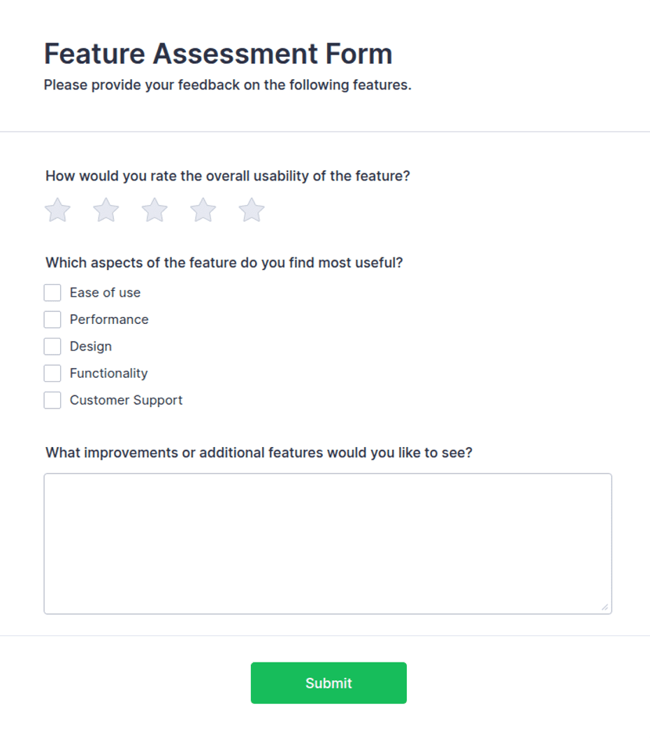 Feature Assessment Form Template | Jotform