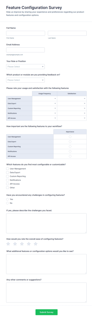 Feature Configuration Survey Form Template