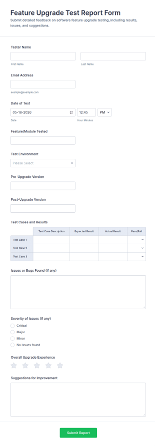 Feature Upgrade Test Report Form Template