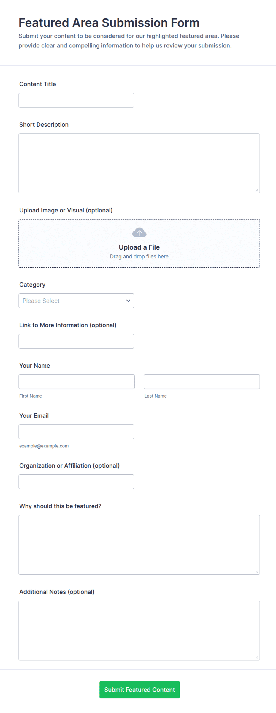 Featured Area Submission Form Template | Jotform