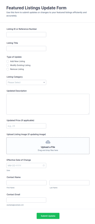 Featured Listings Update Form Template