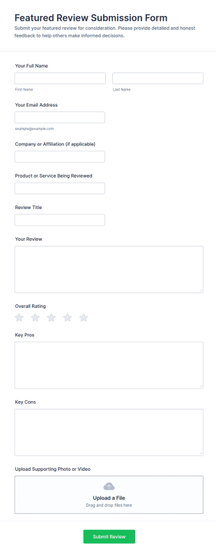 Featured Review Submission Form Template