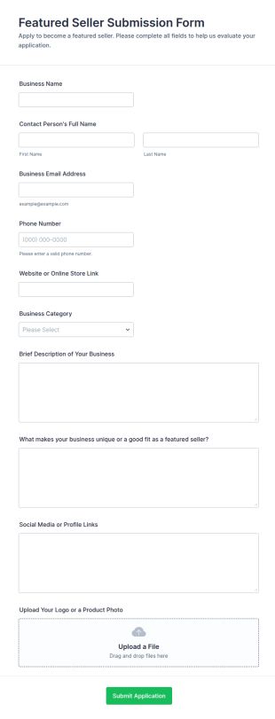 Featured Seller Submission Form Template