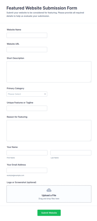 Featured Website Submission Form Template