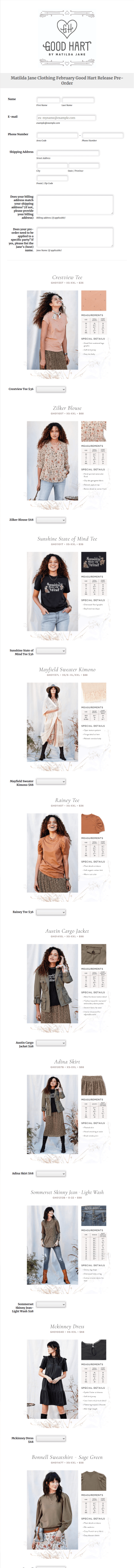 February Good Hart Matilda Jane Pre Order Form Template