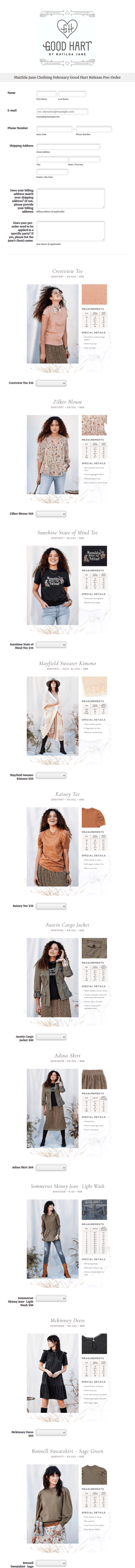 February Good Hart Matilda Jane Pre Order Form Template