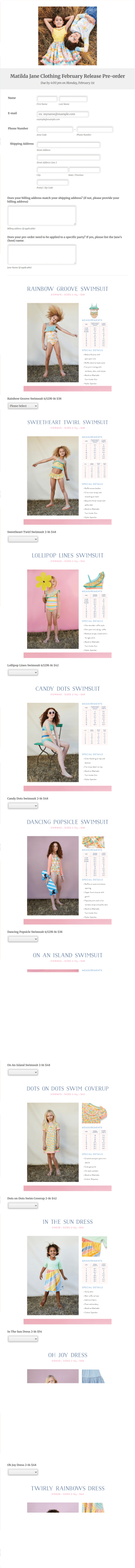 February Matilda Jane Pre Order Form Template