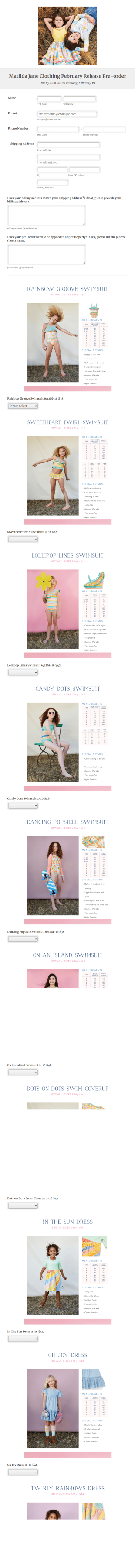 February Matilda Jane Pre Order Form Template