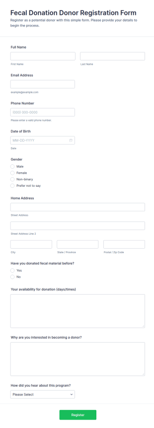 Fecal Donation Donor Registration Form Template