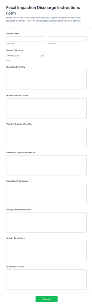Fecal Impaction Discharge Instructions Form Template