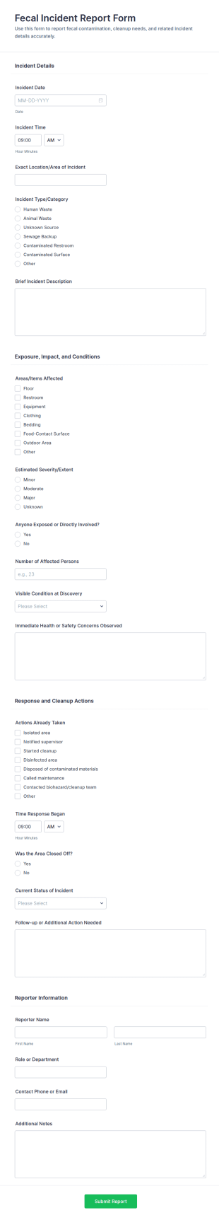 Fecal Incident Report Form Template
