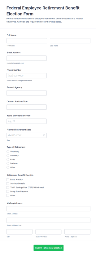 Federal Employee Retirement Benefit Election Form Template