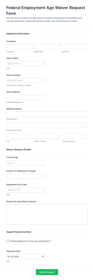 Federal Employment Age Waiver Request Form Template