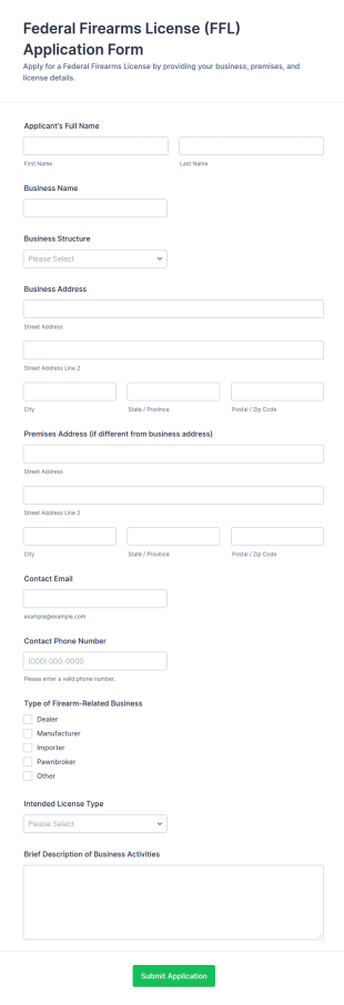 Federal Firearms License (FFL) Application Form Template