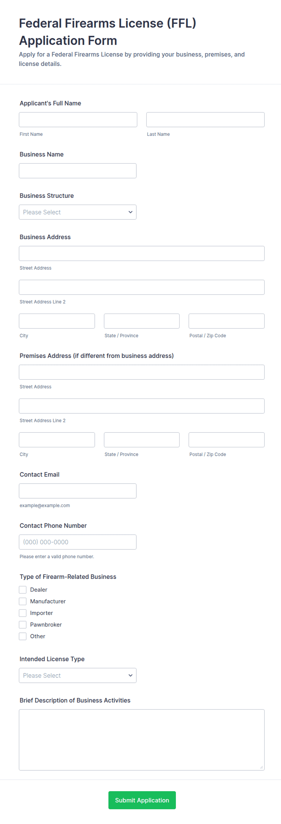 Lic 200 Form.pdf Federal Firearms License (FFL) Application Form Template | Jotform