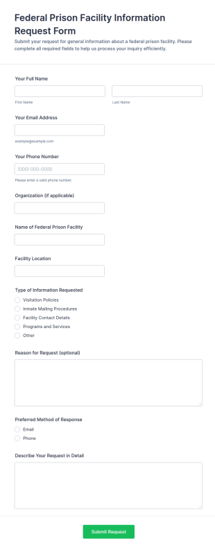 Federal Prison Facility Information Request Form Template