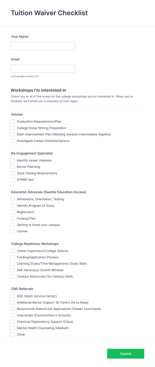 Tuition Waiver Checklist Template Form Template