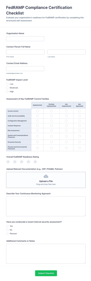 FedRAMP Compliance Certification Checklist Form Template