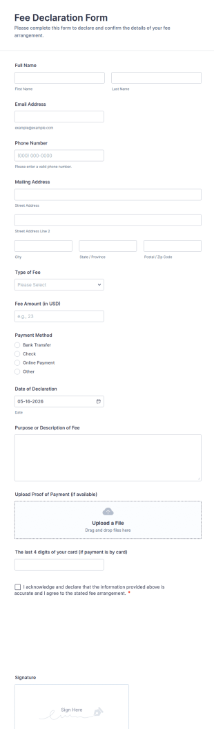 Fee Declaration Form Template