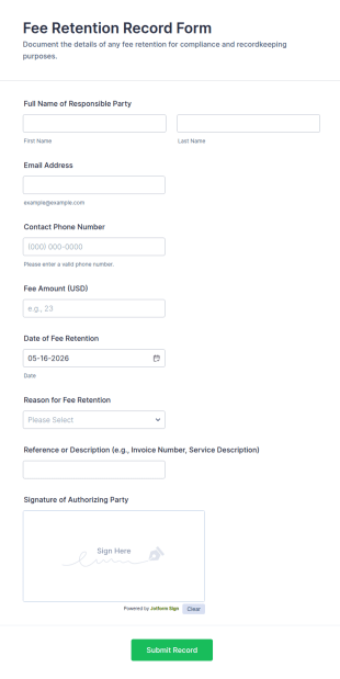 Fee Retention Record Form Template
