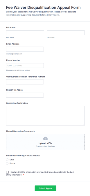 Fee Waiver Disqualification Appeal Form Template