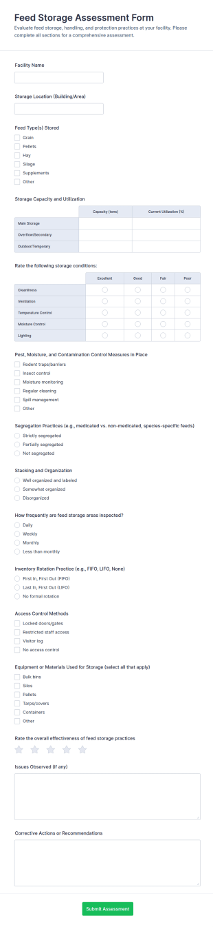 Feed Storage Assessment Form Template