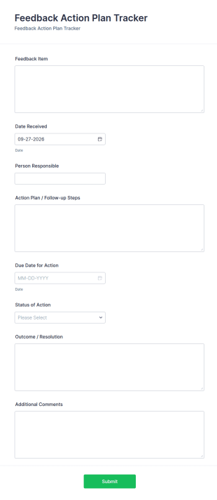 Feedback Action Plan Tracker Form Template