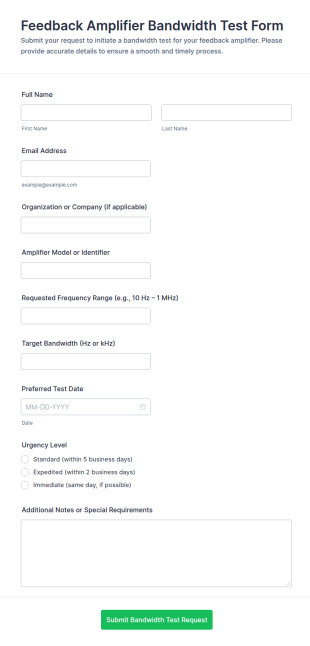 Feedback Amplifier Bandwidth Test Request Form Template