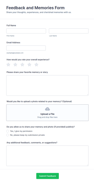 Feedback And Memories Form Template