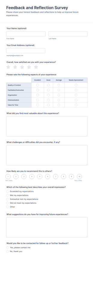 Feedback And Reflection Survey Form Template