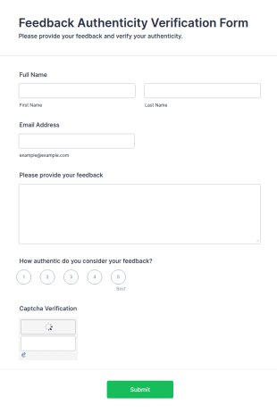 Feedback Authenticity Verification Form Template