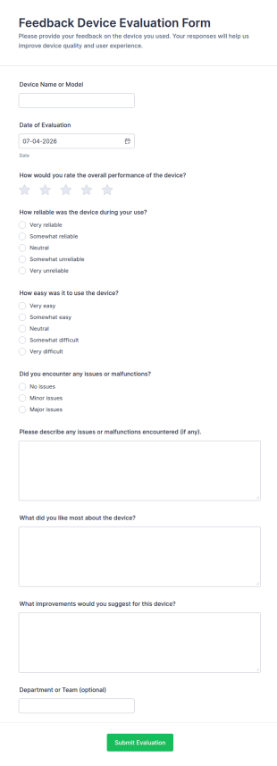 Feedback Device Evaluation Form Template
